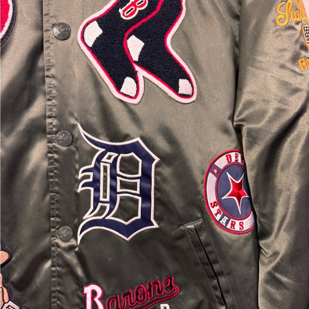 Stall & Dean Jacket Size XL First on the Field Zip Up Green Patches Baseball - Picture 4 of 11